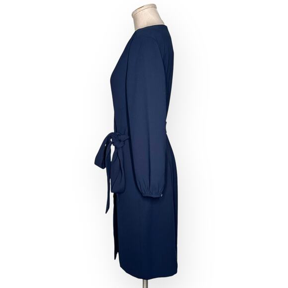 New $150 J CREW Wrap Dress 365 Crepe Knee Length Minimalist Office Career Blue 6 - Picture 7 of 11